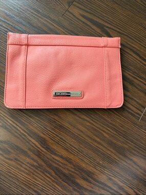 BCBG Coral Pink Leather Wristlet Clutch